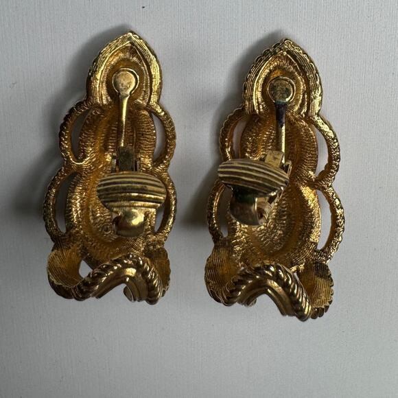 Black and Gold Baroque Clip On Dangles - Picture 5 of 5
